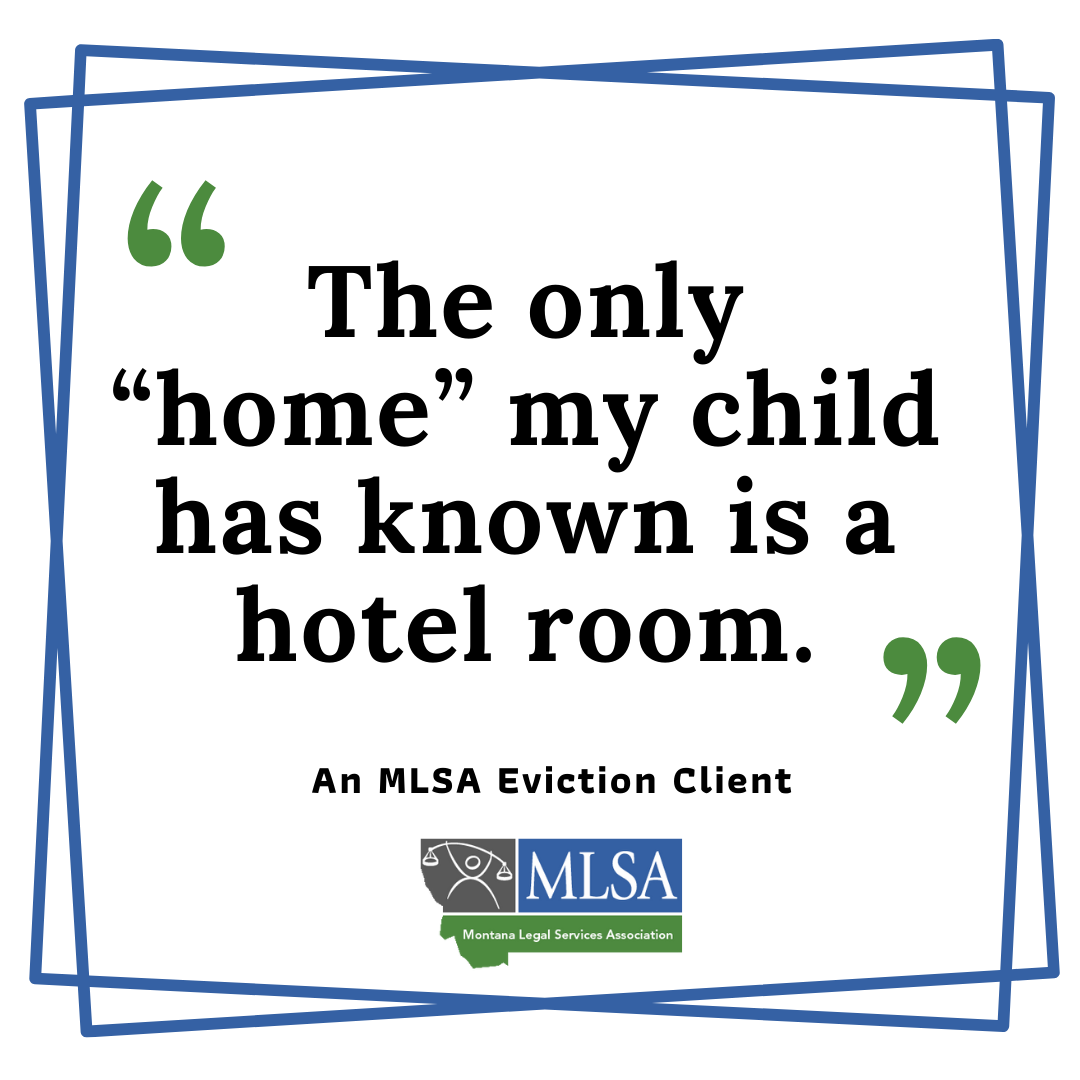 Black text on a white background with the quote "The only "home" my child has known is a hotel room."