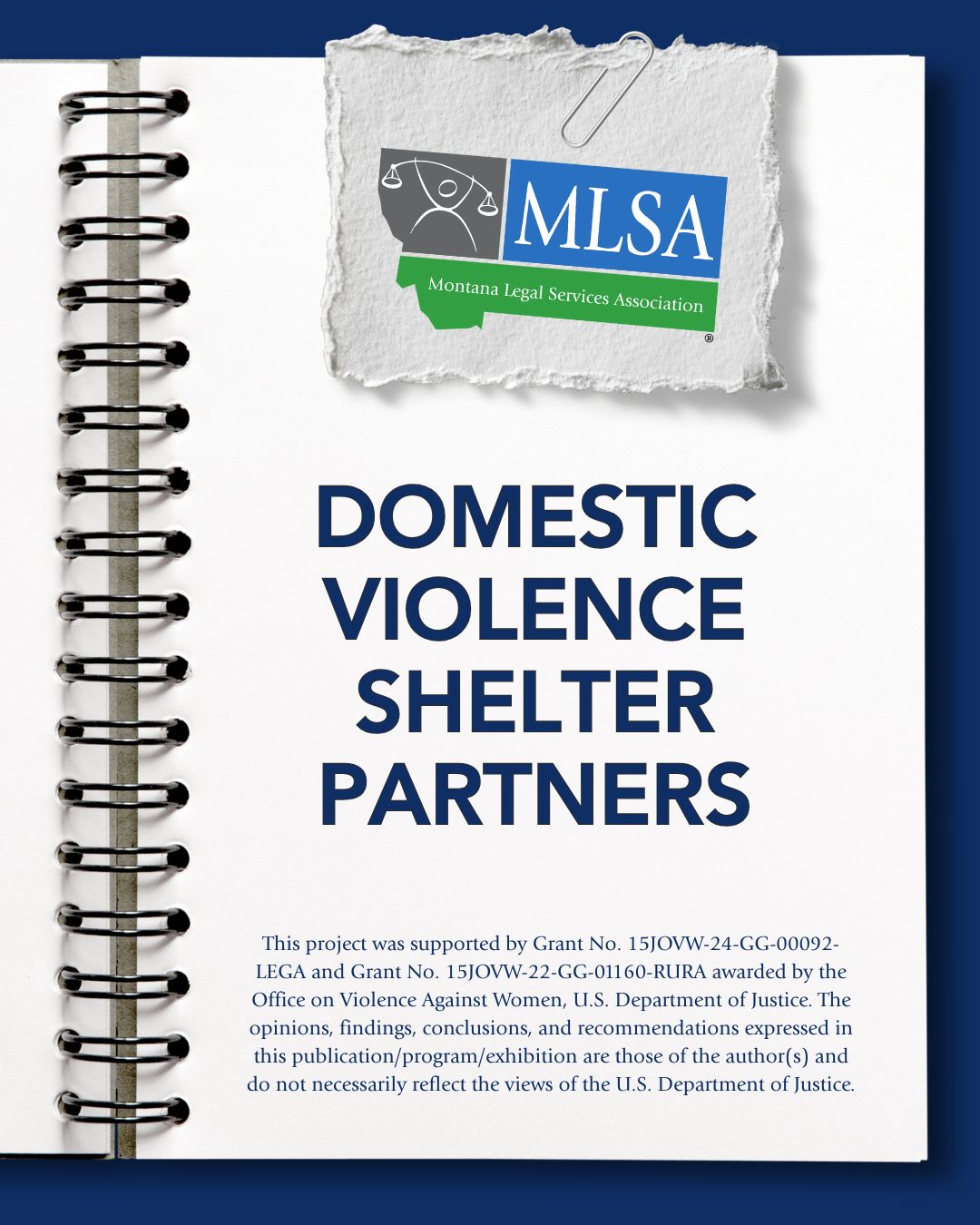 A notebook page that reads, "Domestic violence shelter partners."